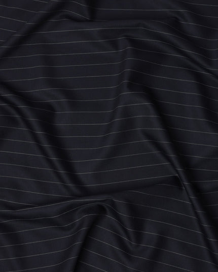 Navy Pinstripe Premium Super 130’s English Wool & Cashmere Suiting Fabric, 150 cm Width, 3.75 Mtrs Cut, Made in UK-D26751