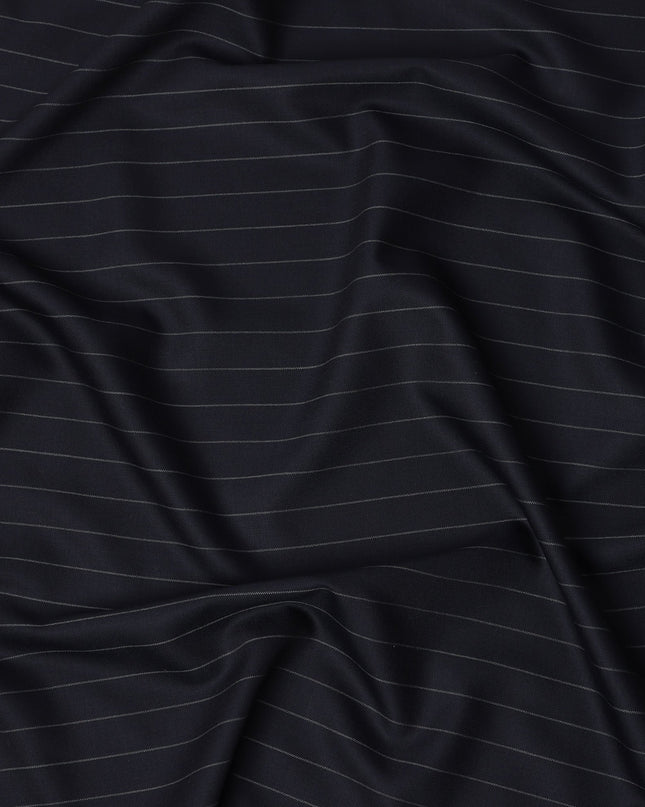 Navy Pinstripe Premium Super 130’s English Wool & Cashmere Suiting Fabric, 150 cm Width, 3.75 Mtrs Cut, Made in UK-D26751