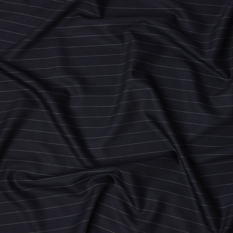 Navy Pinstripe Premium Super 130’s English Wool & Cashmere Suiting Fabric, 150 cm Width, 3.75 Mtrs Cut, Made in UK-D26751