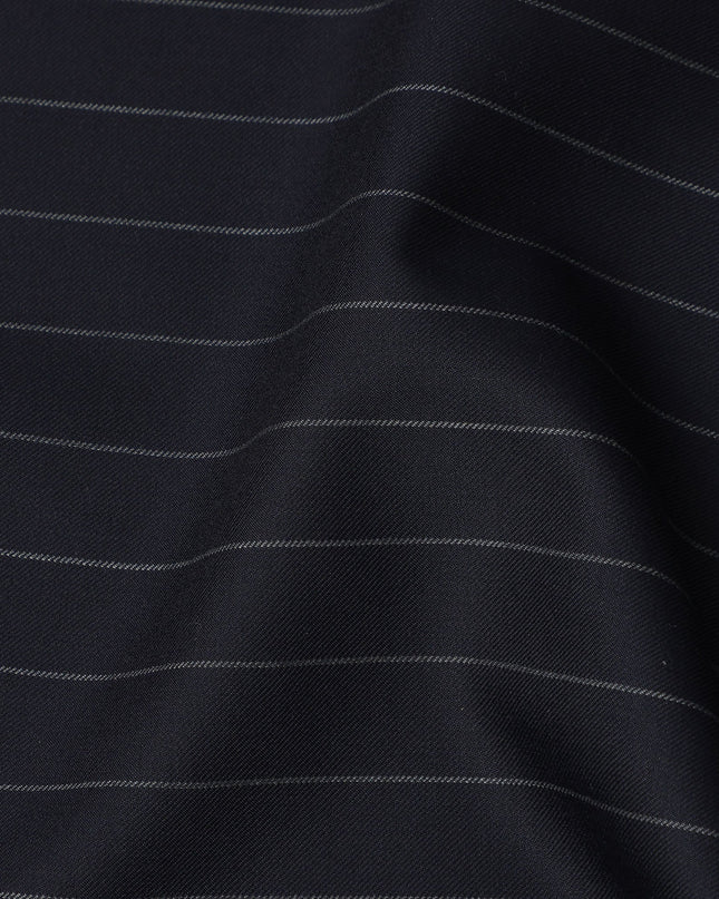 Navy Pinstripe Premium Super 130’s English Wool & Cashmere Suiting Fabric, 150 cm Width, 3.75 Mtrs Cut, Made in UK-D26751