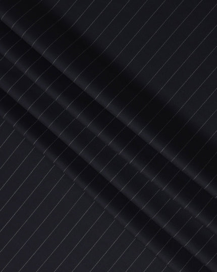 Navy Pinstripe Premium Super 130’s English Wool & Cashmere Suiting Fabric, 150 cm Width, 3.75 Mtrs Cut, Made in UK-D26751