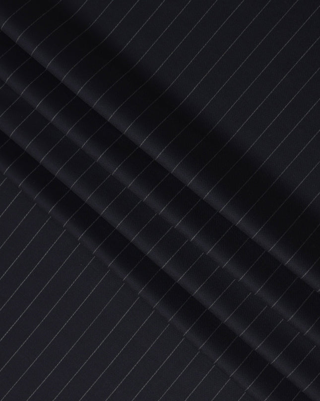 Navy Pinstripe Premium Super 130’s English Wool & Cashmere Suiting Fabric, 150 cm Width, 3.75 Mtrs Cut, Made in UK-D26751