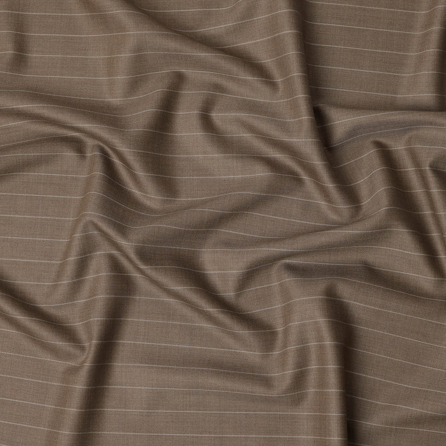Brown Pinstripe Premium Super 130’s English Wool & Cashmere Suiting Fabric, 150 cm Width, 3.75 Mtrs Cut, Made in UK-D26753