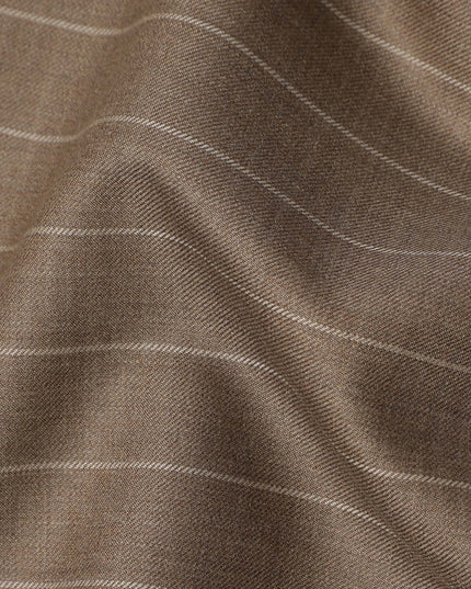 Brown Pinstripe Premium Super 130’s English Wool & Cashmere Suiting Fabric, 150 cm Width, 3.75 Mtrs Cut, Made in UK-D26753