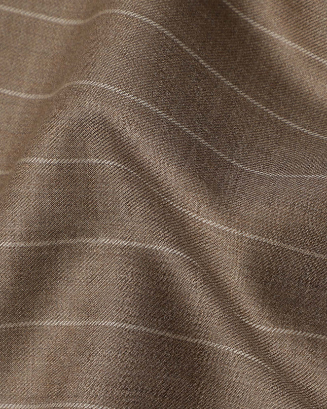 Brown Pinstripe Premium Super 130’s English Wool & Cashmere Suiting Fabric, 150 cm Width, 3.75 Mtrs Cut, Made in UK-D26753