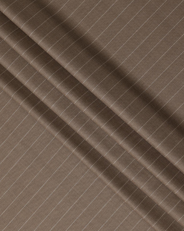 Brown Pinstripe Premium Super 130’s English Wool & Cashmere Suiting Fabric, 150 cm Width, 3.75 Mtrs Cut, Made in UK-D26753