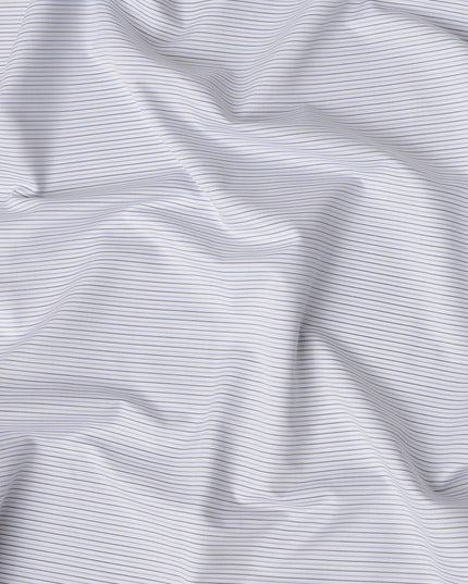 White & Light Blue Fine Striped Premium 100% Italian Cotton Shirting Fabric, Subtle Horizontal Mini Stripe Design, 150 cms Width, 2.0 Mtrs Cut, Origin Italy-D26612