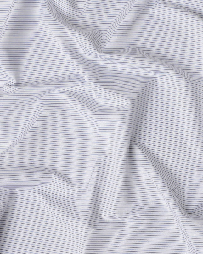 White & Light Blue Fine Striped Premium 100% Italian Cotton Shirting Fabric, Subtle Horizontal Mini Stripe Design, 150 cms Width, 2.0 Mtrs Cut, Origin Italy-D26612