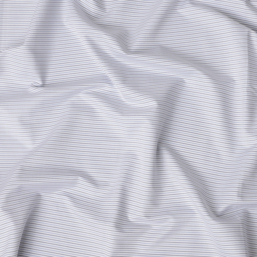 White & Light Blue Fine Striped Premium 100% Italian Cotton Shirting Fabric, Subtle Horizontal Mini Stripe Design, 150 cms Width, 2.0 Mtrs Cut, Origin Italy-D26612