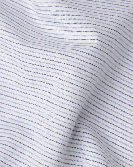 White & Light Blue Fine Striped Premium 100% Italian Cotton Shirting Fabric, Subtle Horizontal Mini Stripe Design, 150 cms Width, 2.0 Mtrs Cut, Origin Italy-D26612