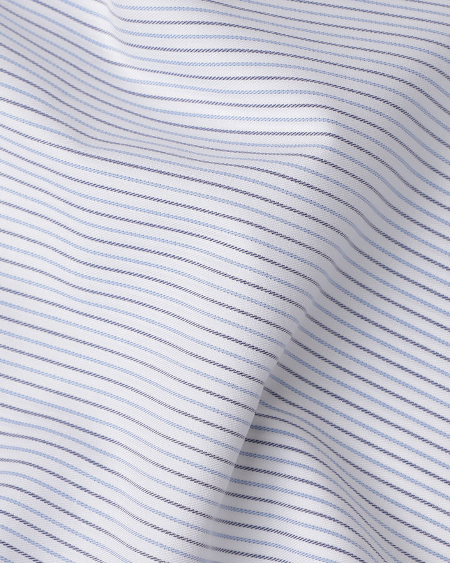 White & Light Blue Fine Striped Premium 100% Italian Cotton Shirting Fabric, Subtle Horizontal Mini Stripe Design, 150 cms Width, 2.0 Mtrs Cut, Origin Italy-D26612