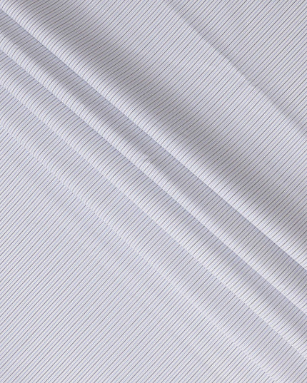 White & Light Blue Fine Striped Premium 100% Italian Cotton Shirting Fabric, Subtle Horizontal Mini Stripe Design, 150 cms Width, 2.0 Mtrs Cut, Origin Italy-D26612