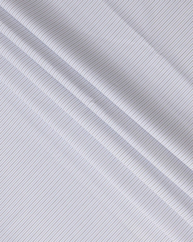 White & Light Blue Fine Striped Premium 100% Italian Cotton Shirting Fabric, Subtle Horizontal Mini Stripe Design, 150 cms Width, 2.0 Mtrs Cut, Origin Italy-D26612
