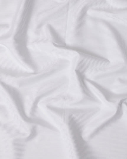 White Herringbone Textured Premium 100% Italian Cotton Shirting Fabric, Fine Woven Herringbone Design, 150 cms Width, 2.0 Mtrs Cut, Origin Italy-D26613