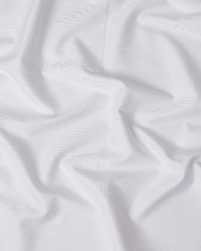 White Herringbone Textured Premium 100% Italian Cotton Shirting Fabric, Fine Woven Herringbone Design, 150 cms Width, 2.0 Mtrs Cut, Origin Italy-D26613