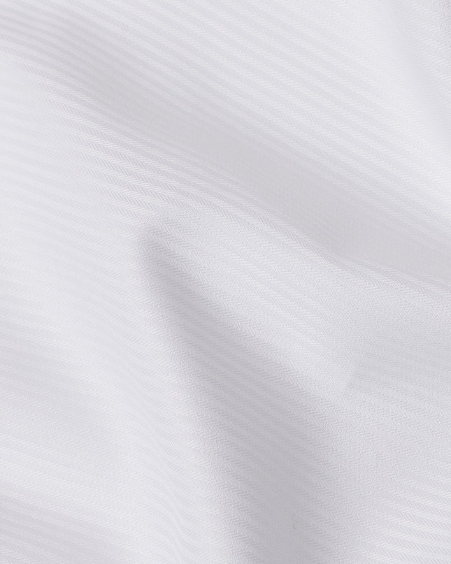 White Herringbone Textured Premium 100% Italian Cotton Shirting Fabric, Fine Woven Herringbone Design, 150 cms Width, 2.0 Mtrs Cut, Origin Italy-D26613