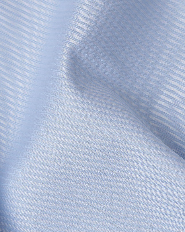 Light Blue Herringbone Textured Premium 100% Italian Cotton Shirting Fabric, Fine Woven Herringbone Design, 150 cms Width, 2.0 Mtrs Cut, Origin Italy-D26614