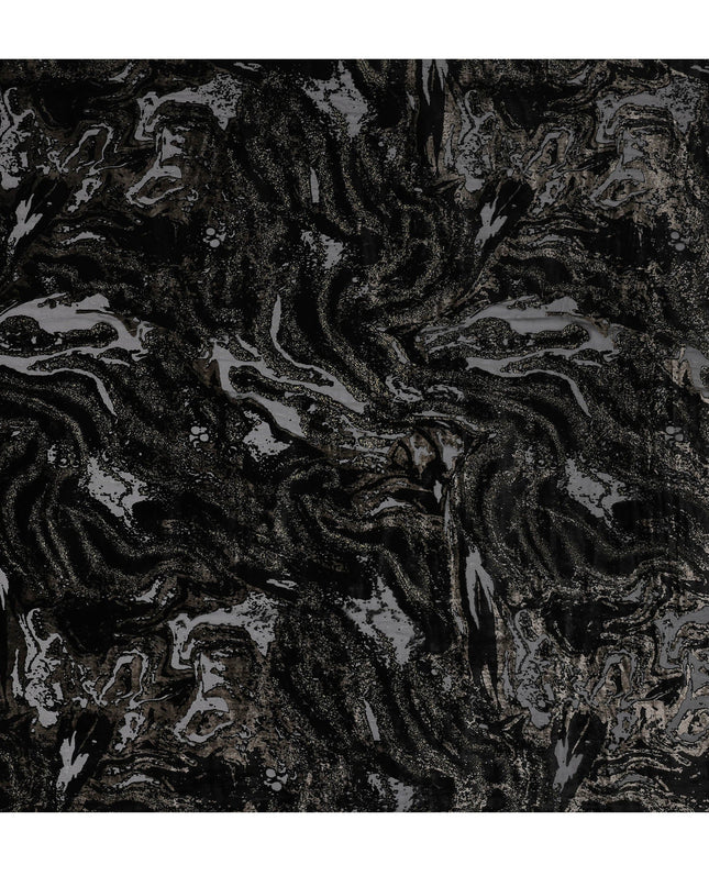 Black and Metallic Abstract Printed Synthetic Burnout Chiffon Velvet Fabric 140 Cms Width China-D28181