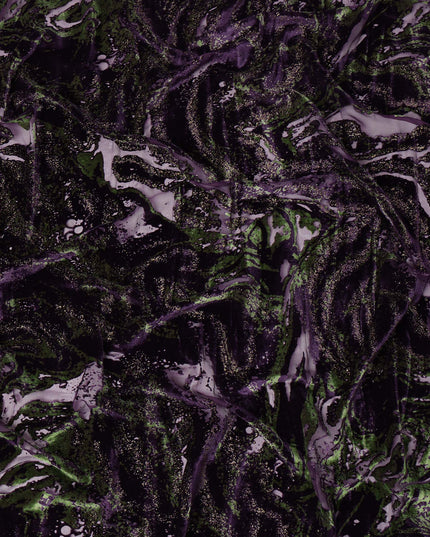 Purple and Green Abstract Patterned Synthetic Blended Velvet Fabric, 140 Cms Width, Made in China-D26337
