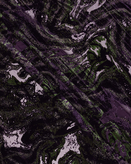 Purple and Green Abstract Patterned Synthetic Blended Velvet Fabric, 140 Cms Width, Made in China-D26337