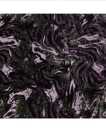 Purple and Green Abstract Patterned Synthetic Blended Velvet Fabric, 140 Cms Width, Made in China-D26337