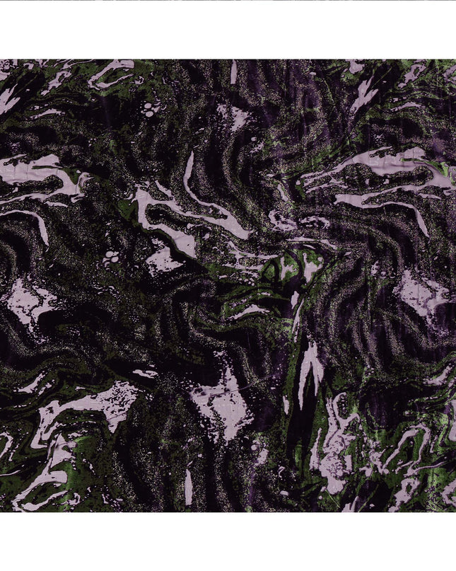 Purple and Green Abstract Patterned Synthetic Blended Velvet Fabric, 140 Cms Width, Made in China-D26337