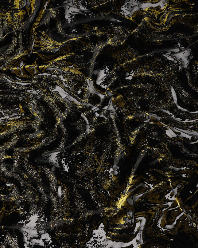 Black and Gold Metallic Abstract Printed Synthetic Burnout Chiffon Velvet Fabric 140 Cms Width China-D28183