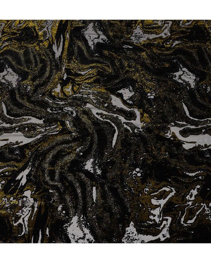 Black and Gold Metallic Abstract Printed Synthetic Burnout Chiffon Velvet Fabric 140 Cms Width China-D28183