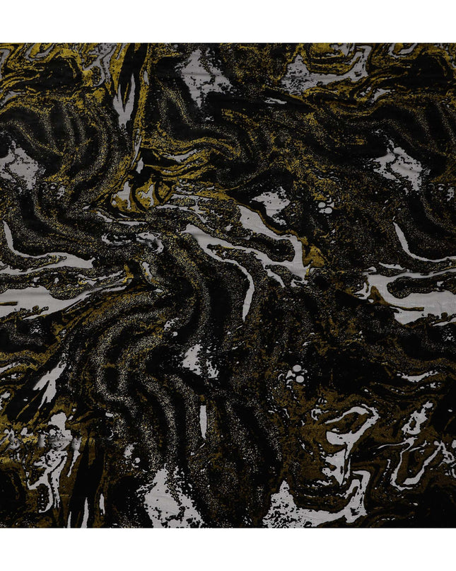 Black and Gold Metallic Abstract Printed Synthetic Burnout Chiffon Velvet Fabric 140 Cms Width China-D28183