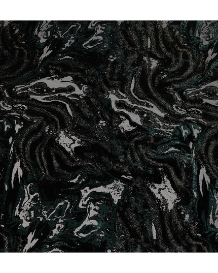 Black and Teal Metallic Abstract Printed Synthetic Burnout Chiffon Velvet Fabric 140 Cms Width China-D28182