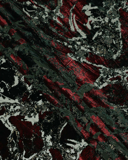 Black and Deep Red Metallic Abstract Printed Synthetic Burnout Chiffon Velvet Fabric 140 Cms Width China-D28187