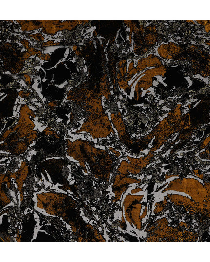 Black and Mustard Gold Metallic Abstract Printed Synthetic Burnout Chiffon Velvet Fabric 140 Cms Width China-D28185
