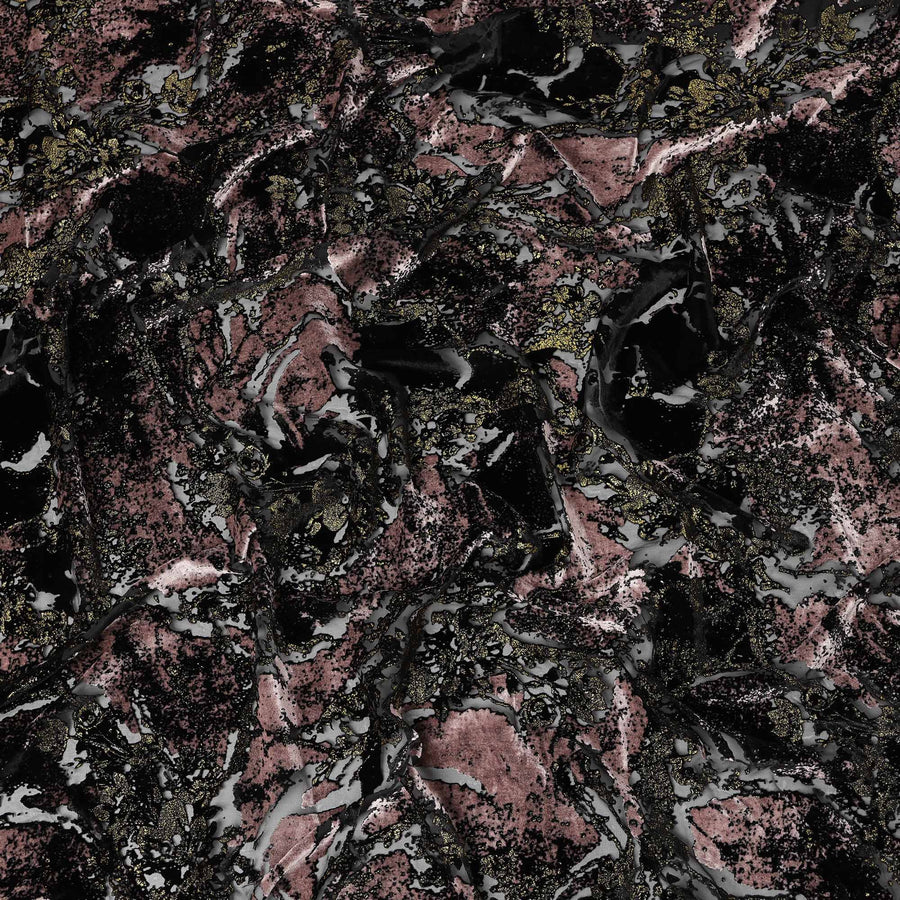 Black and Dusty Pink Metallic Abstract Printed Synthetic Burnout Chiffon Velvet Fabric 140 Cms Width China-D28186