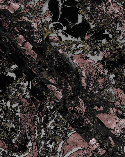 Black and Dusty Pink Metallic Abstract Printed Synthetic Burnout Chiffon Velvet Fabric 140 Cms Width China-D28186