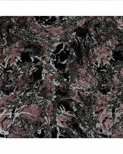 Dusty Rose and Black Abstract Patterned Synthetic Blended Velvet Fabric, 140 Cms Width, Made in China-D26338