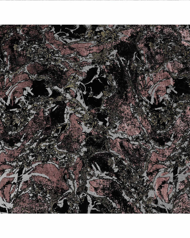 Dusty Rose and Black Abstract Patterned Synthetic Blended Velvet Fabric, 140 Cms Width, Made in China-D26338