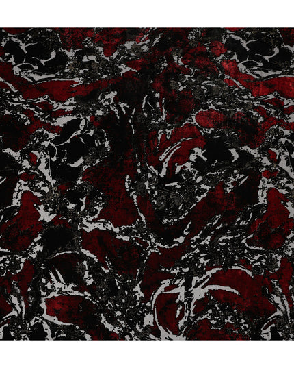 Black and Red Metallic Abstract Printed Synthetic Burnout Chiffon Velvet Fabric 140 Cms Width China-D28184