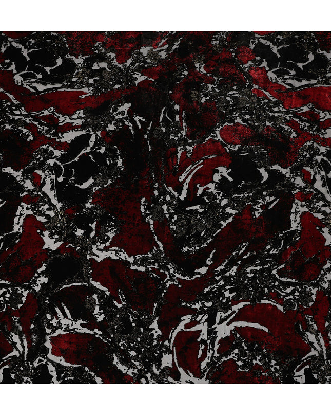 Black and Red Metallic Abstract Printed Synthetic Burnout Chiffon Velvet Fabric 140 Cms Width China-D28184