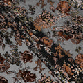 Grey and Copper Floral Embossed Synthetic Blended Velvet Fabric, 140 Cms Width, Made in China-D26339