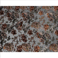 Grey and Copper Floral Embossed Synthetic Blended Velvet Fabric, 140 Cms Width, Made in China-D26339
