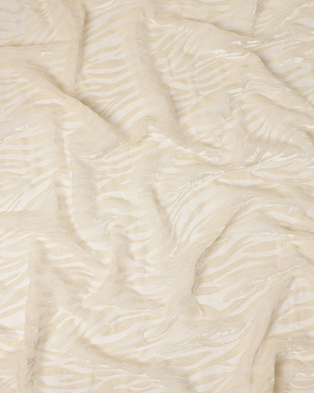 Ivory Cream Abstract Wave Printed Synthetic Burnout Chiffon Velvet Fabric 140 Cms Width China-D28200