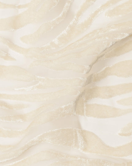 Ivory Cream Abstract Wave Printed Synthetic Burnout Chiffon Velvet Fabric 140 Cms Width China-D28200