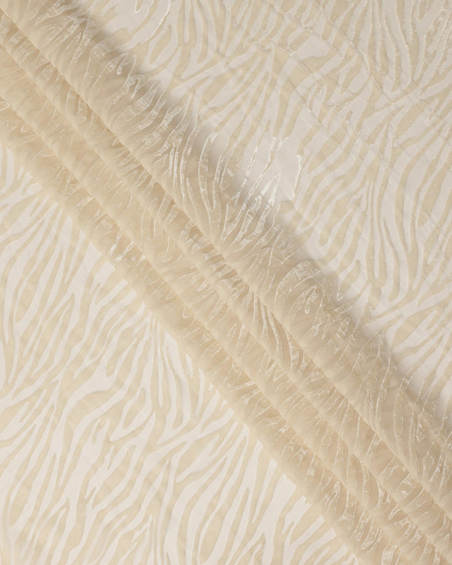 Ivory Cream Abstract Wave Printed Synthetic Burnout Chiffon Velvet Fabric 140 Cms Width China-D28200