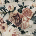 Cream Rose Floral Printed Silk Blended Velvet Fabric with Multi-Tone Detailing, 140 cm Width, Made in China-D26637