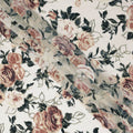 Cream Rose Floral Printed Silk Blended Velvet Fabric with Multi-Tone Detailing, 140 cm Width, Made in China-D26637
