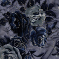 Navy Blue Rose Floral Printed Silk Blended Velvet Fabric with Multi-Tone Detailing, 140 cm Width, Made in China-D26639