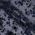 Navy Blue Rose Floral Printed Silk Blended Velvet Fabric with Multi-Tone Detailing, 140 cm Width, Made in China-D26639