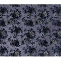 Navy Blue Rose Floral Printed Silk Blended Velvet Fabric with Multi-Tone Detailing, 140 cm Width, Made in China-D26639