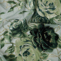 Green Rose Floral Printed Silk Blended Velvet Fabric with Multi-Tone Detailing, 140 cm Width, Made in China-D26638