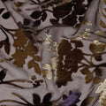 Brown and Gold Floral Burnout Design Silk Blended Velvet Chiffon Fabric, 140 cm Width, Made in China-D26645